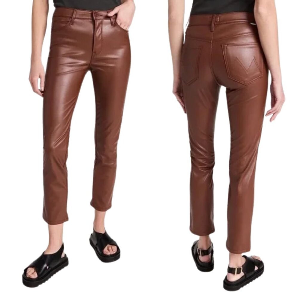 Mother Faux Leather Jeans Mid Rise Dazzler Ankle in Friar Brown size 31